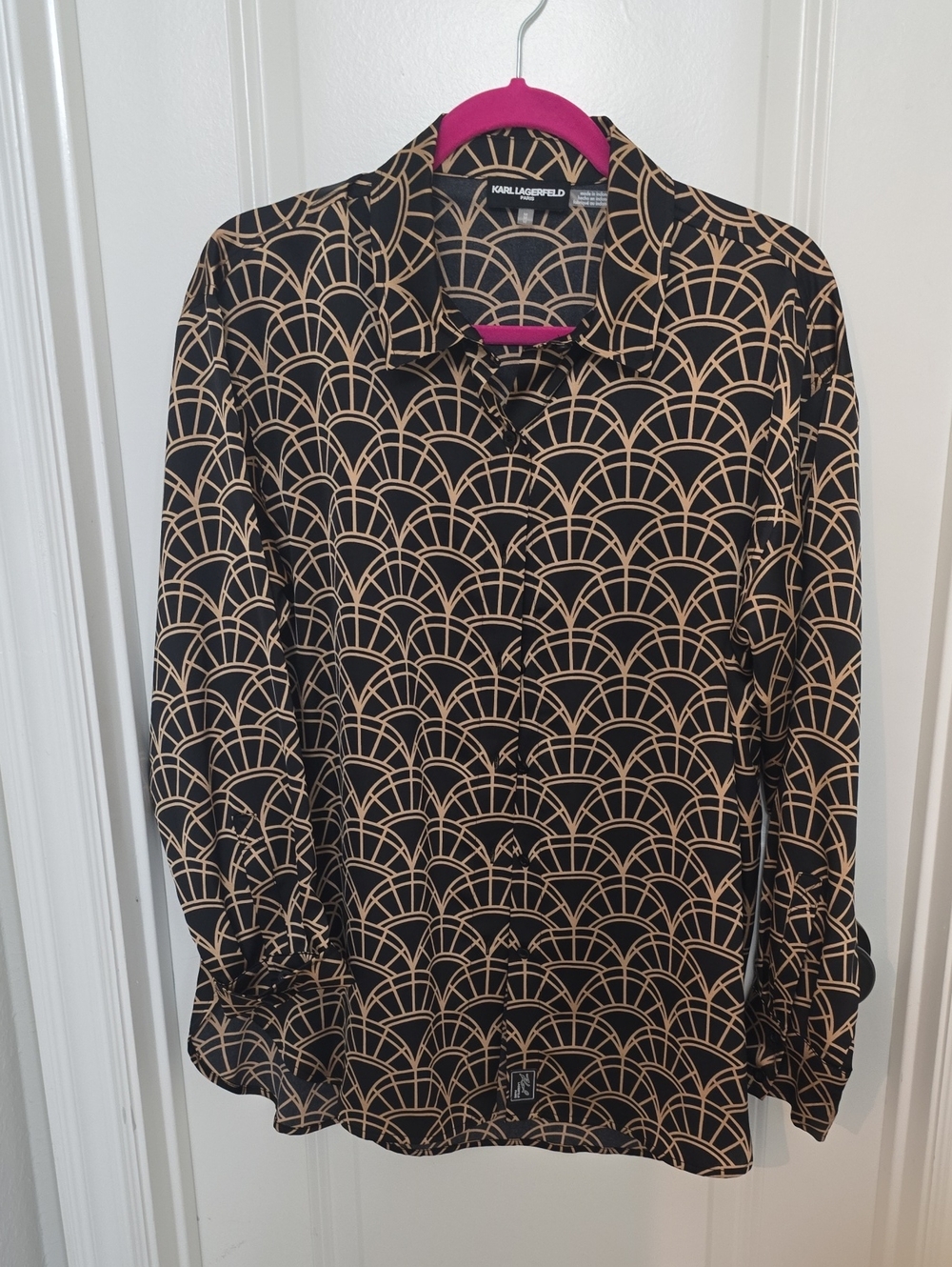 Karl Lagerfeld Black & Tan Geometric Pattern Button-Up Jacket